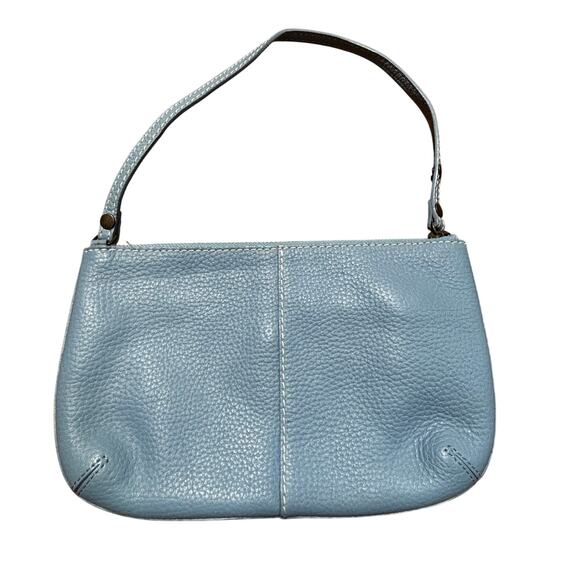 GAP light powder blue leather zipper top handle purse small bag pouch clutch - Picture 3 of 8